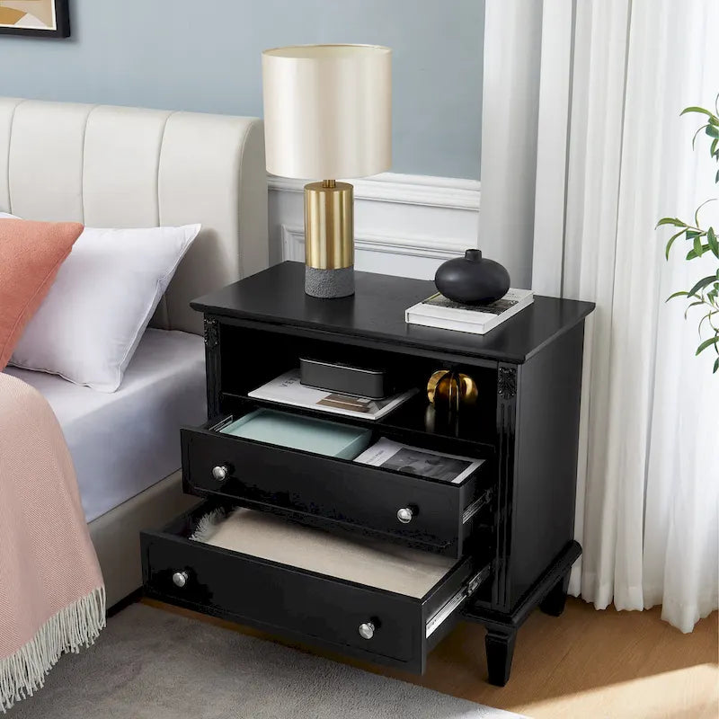Mid-Century Modern 2-Drawer Nightstand with Charging Station