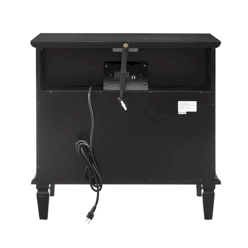Mid-Century Modern 2-Drawer Nightstand with Charging Station
