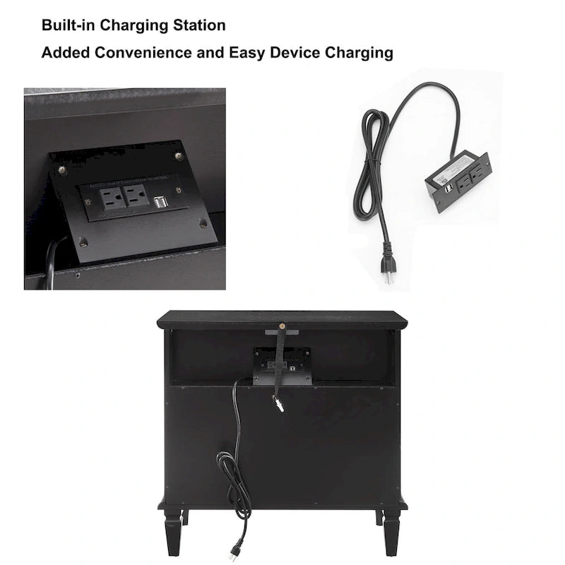 Mid-Century Modern 2-Drawer Nightstand with Charging Station