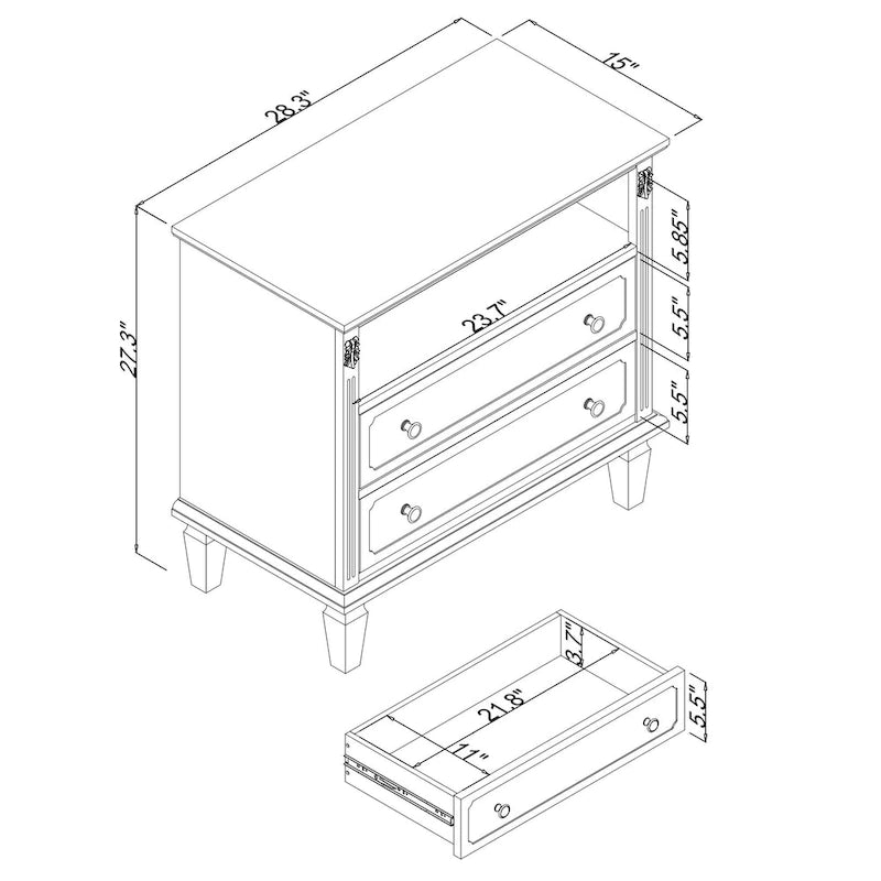 Mid-Century Modern 2-Drawer Nightstand with Charging Station