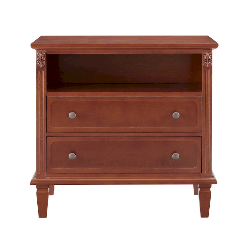 Mid-Century Modern 2-Drawer Nightstand with Charging Station