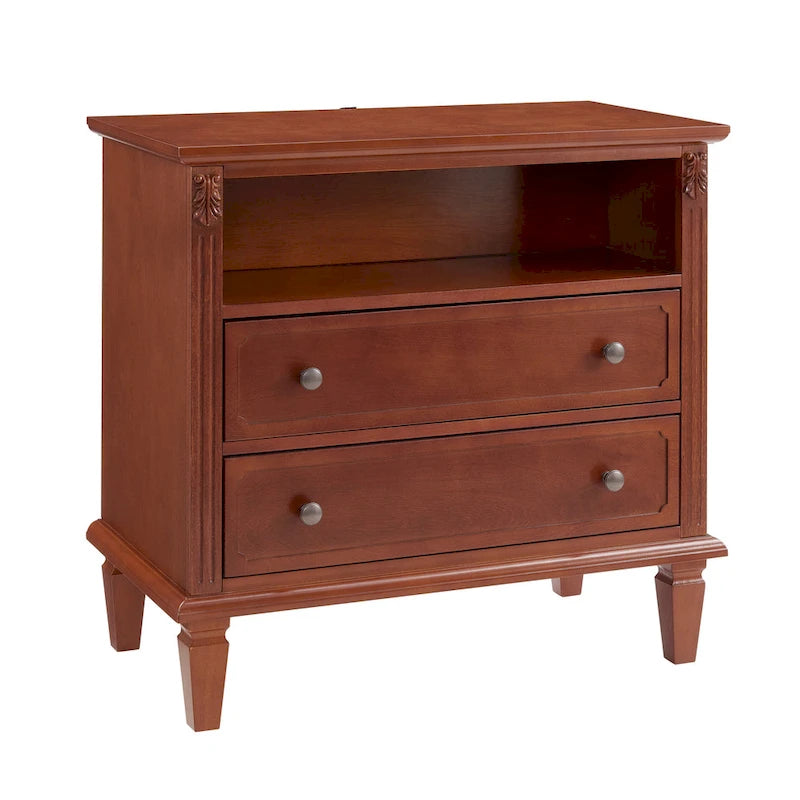 Mid-Century Modern 2-Drawer Nightstand with Charging Station