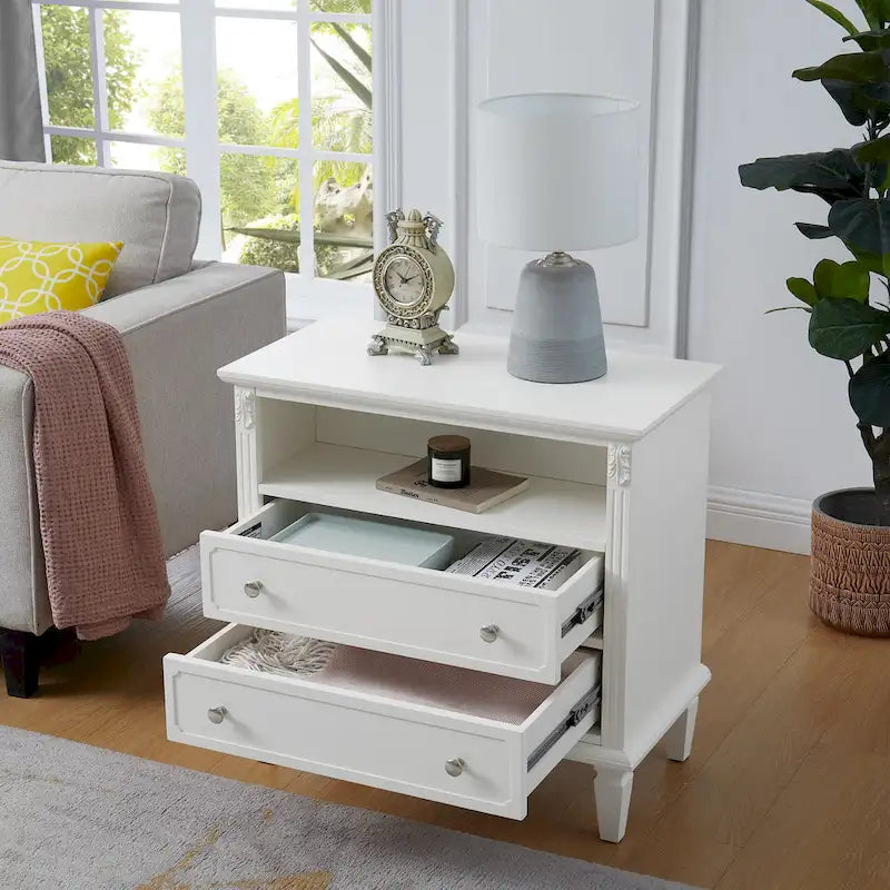 Mid-Century Modern 2-Drawer Nightstand with Charging Station