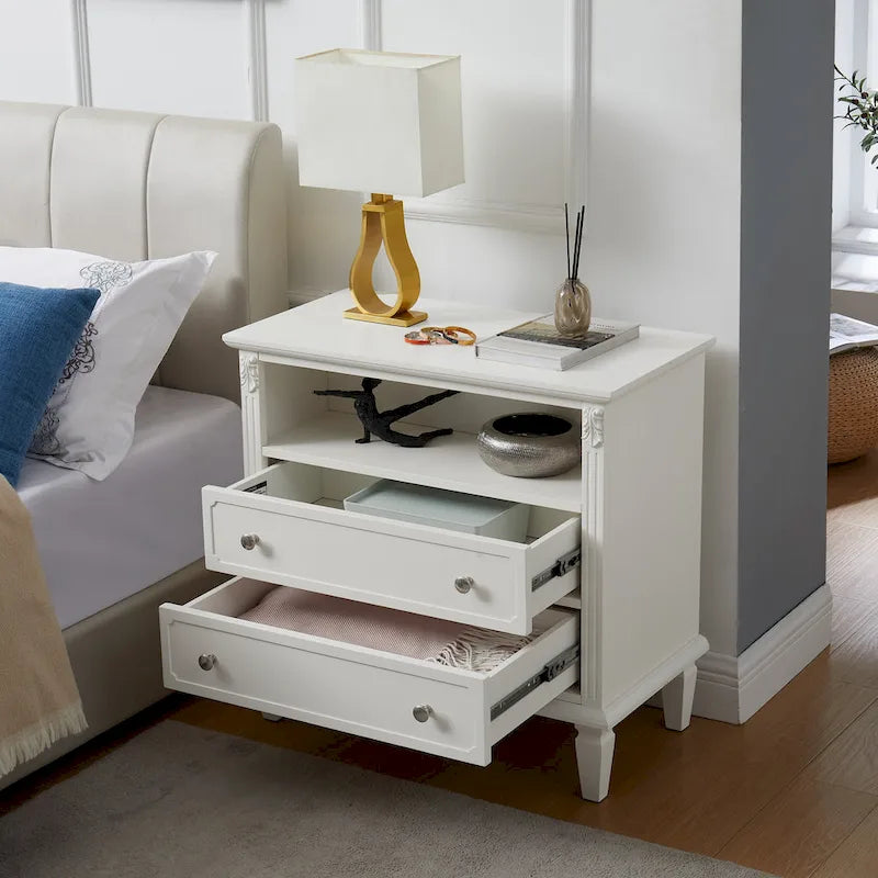 Mid-Century Modern 2-Drawer Nightstand with Charging Station