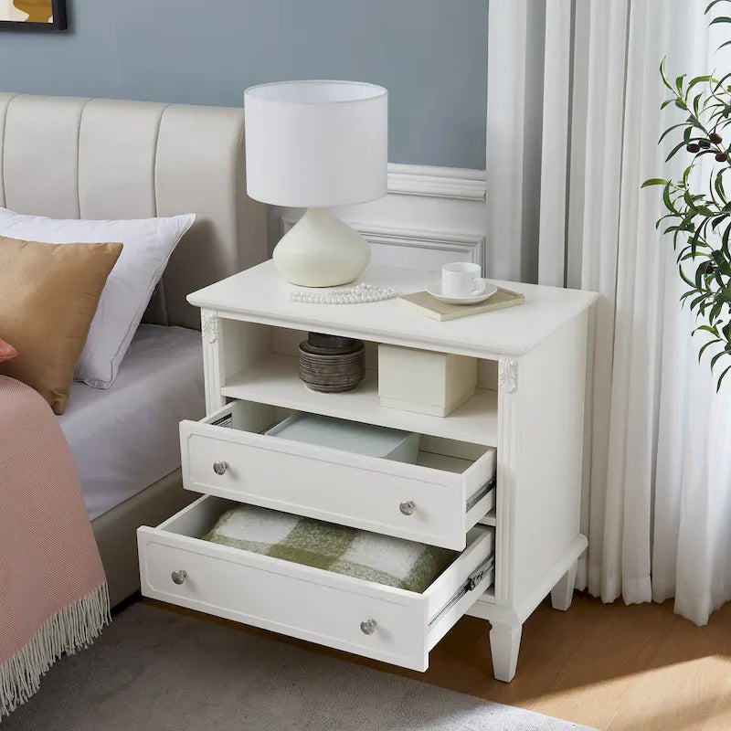 Mid-Century Modern 2-Drawer Nightstand with Charging Station