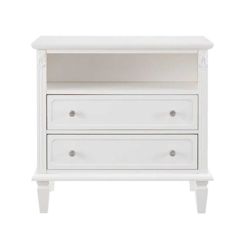 Mid-Century Modern 2-Drawer Nightstand with Charging Station