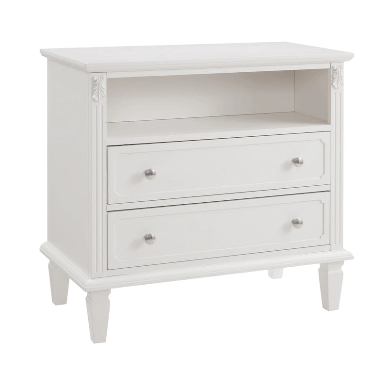 Mid-Century Modern 2-Drawer Nightstand with Charging Station