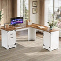 L Shaped Executive Computer Desk with Power Outlets and Type-C & USB Ports