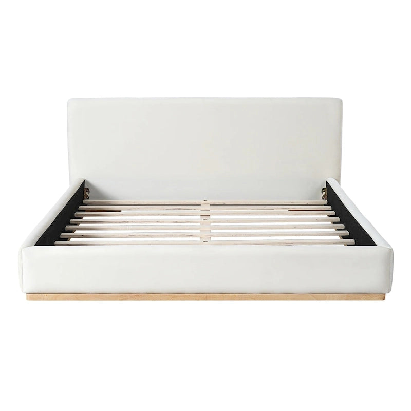 Plush Upholstered Bed with Slatted Wood Frame