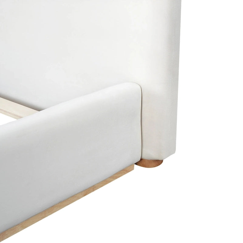 Plush Upholstered Bed with Slatted Wood Frame
