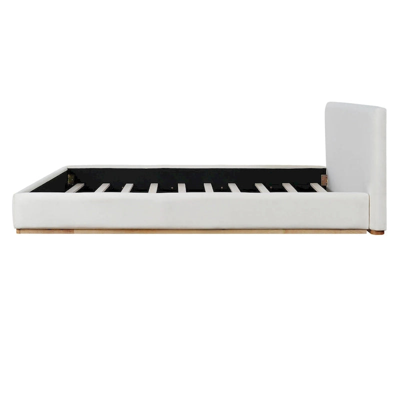 Plush Upholstered Bed with Slatted Wood Frame