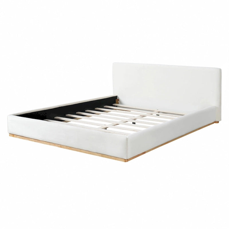 Plush Upholstered Bed with Slatted Wood Frame