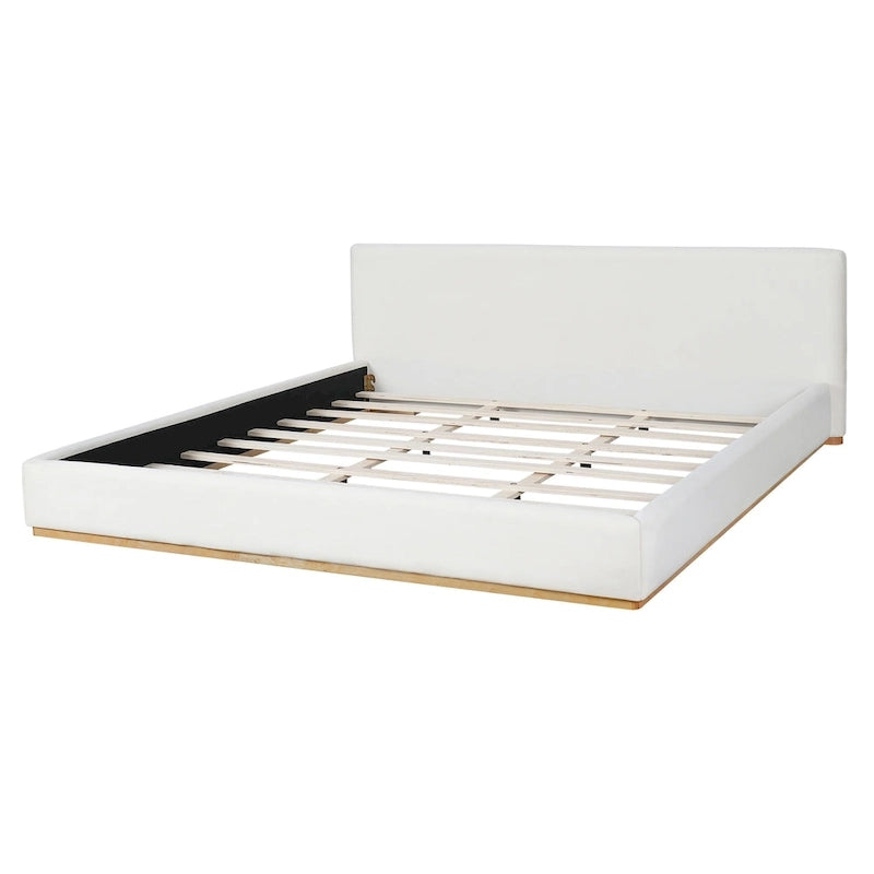 Plush Upholstered Bed with Slatted Wood Frame