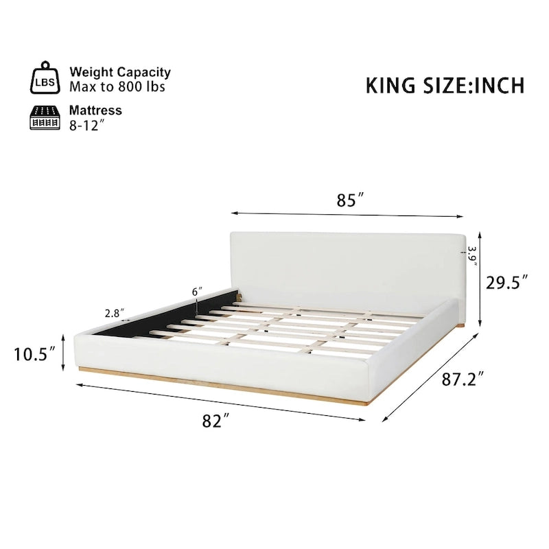 Plush Upholstered Bed with Slatted Wood Frame
