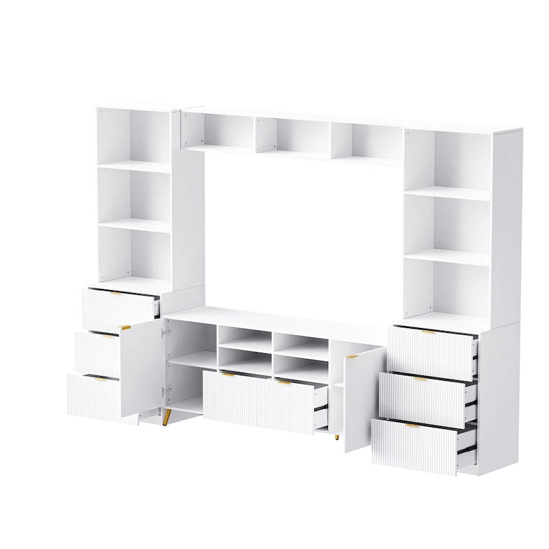 Large Entertainment Wall Unit w/ Large Storage Wall Mounted TV Stand w/ Open Bookshelf Media Cabinet for TVs Up to 70