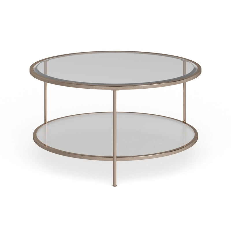Gold Copper Round Coffee Table with Storage