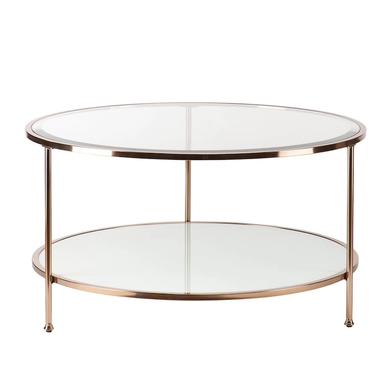 Gold Copper Round Coffee Table with Storage