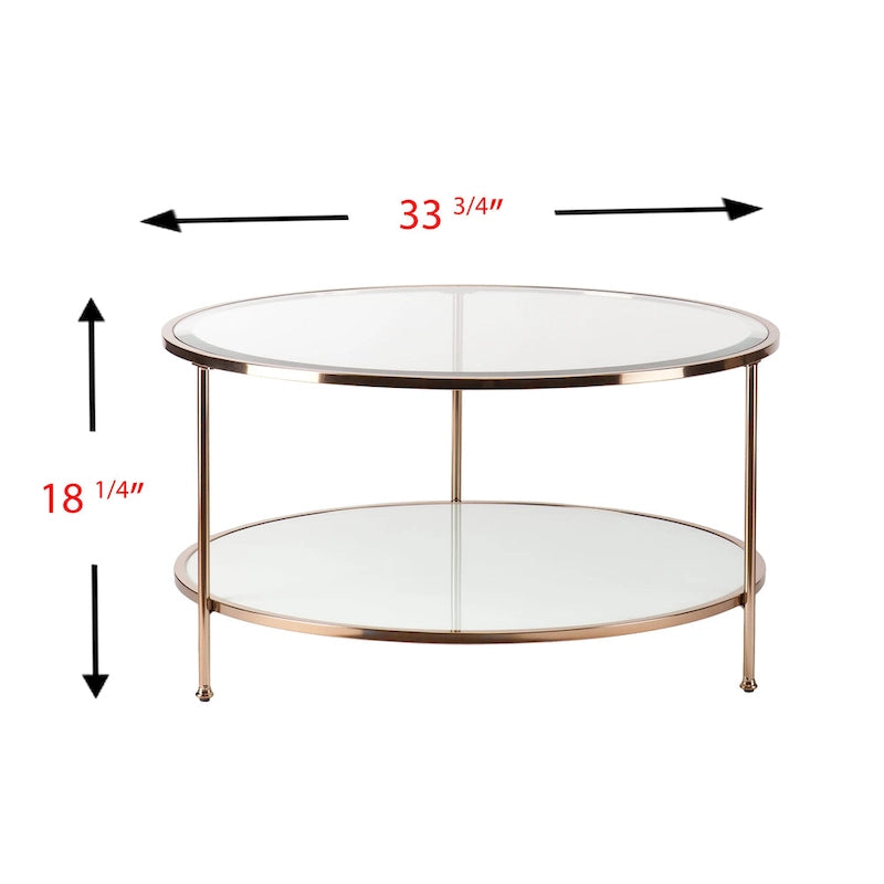 Gold Copper Round Coffee Table with Storage