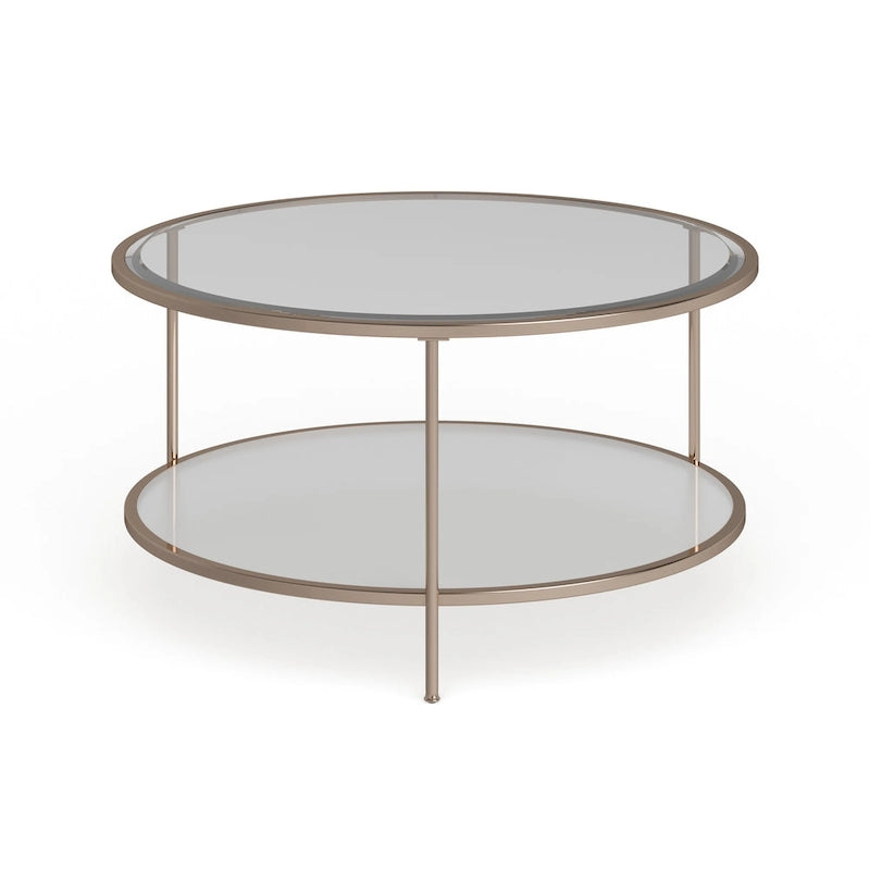 Gold Copper Round Coffee Table with Storage