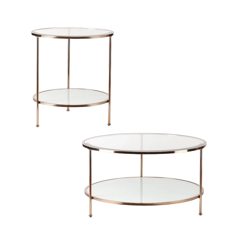 Gold Copper Round Coffee Table with Storage