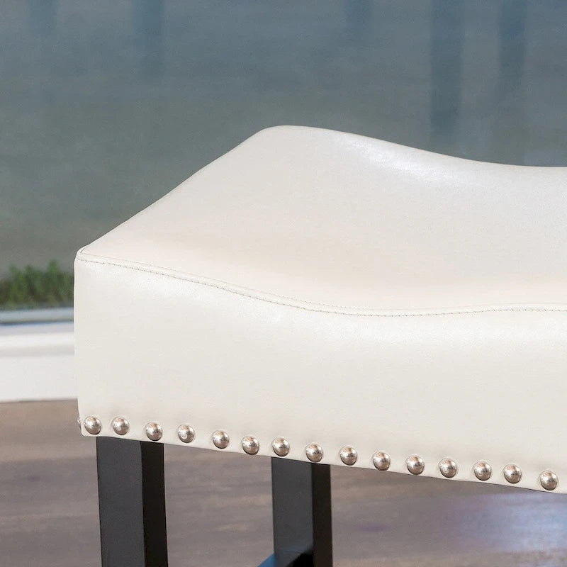 Set of 2 Backless Leather Bar Stools 30 in.