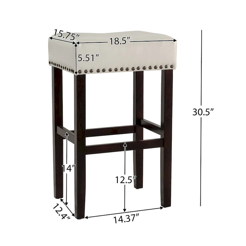 Set of 2 Backless Leather Bar Stools 30 in.