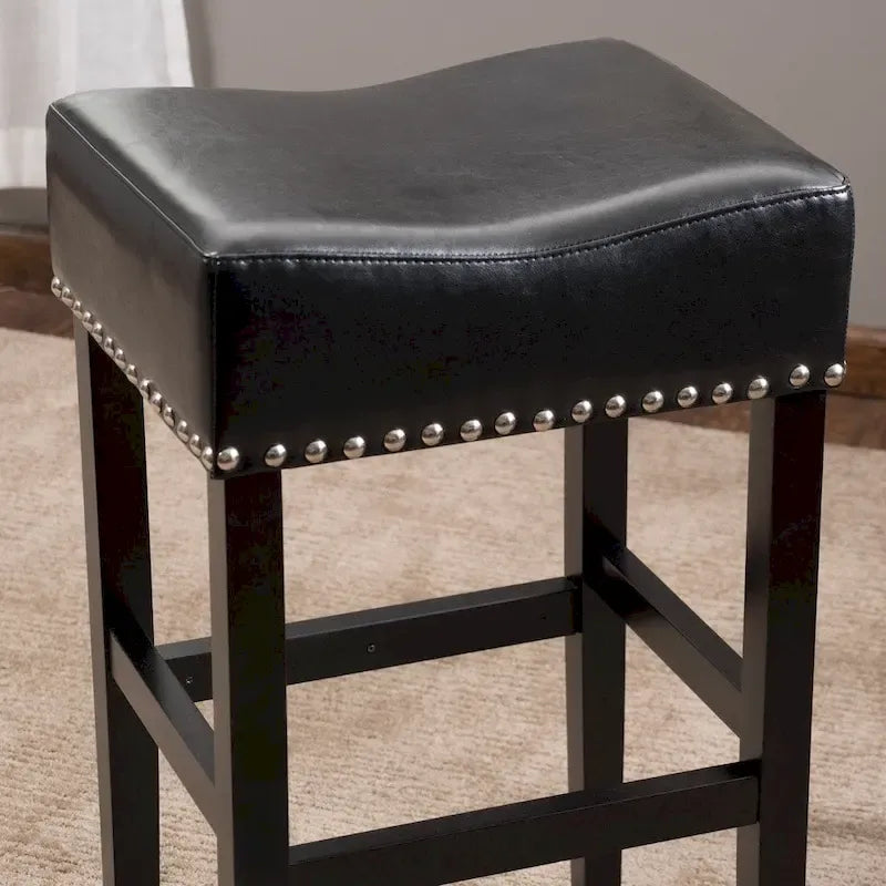 Set of 2 Backless Leather Bar Stools 30 in.