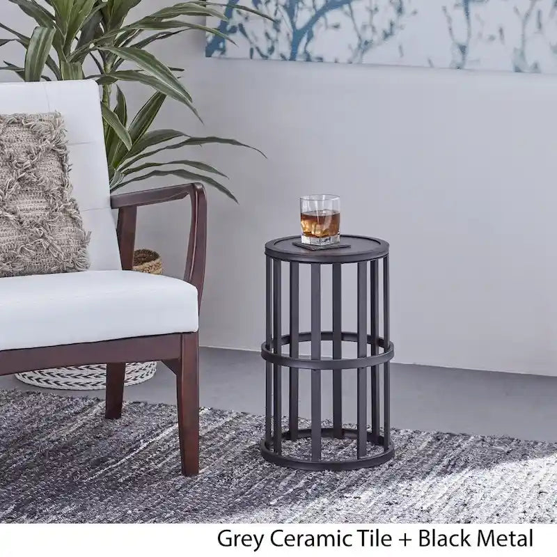 Industrial 11-inch Ceramic Tile Side Table