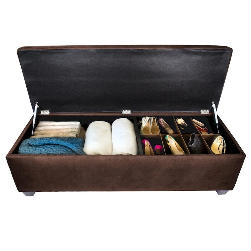 10-Button Tufted Lift-Top Shoe and Linen Storage Bench