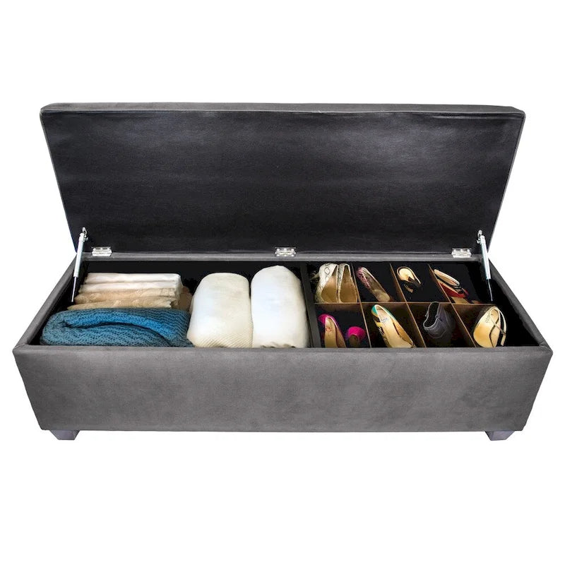10-Button Tufted Lift-Top Shoe and Linen Storage Bench
