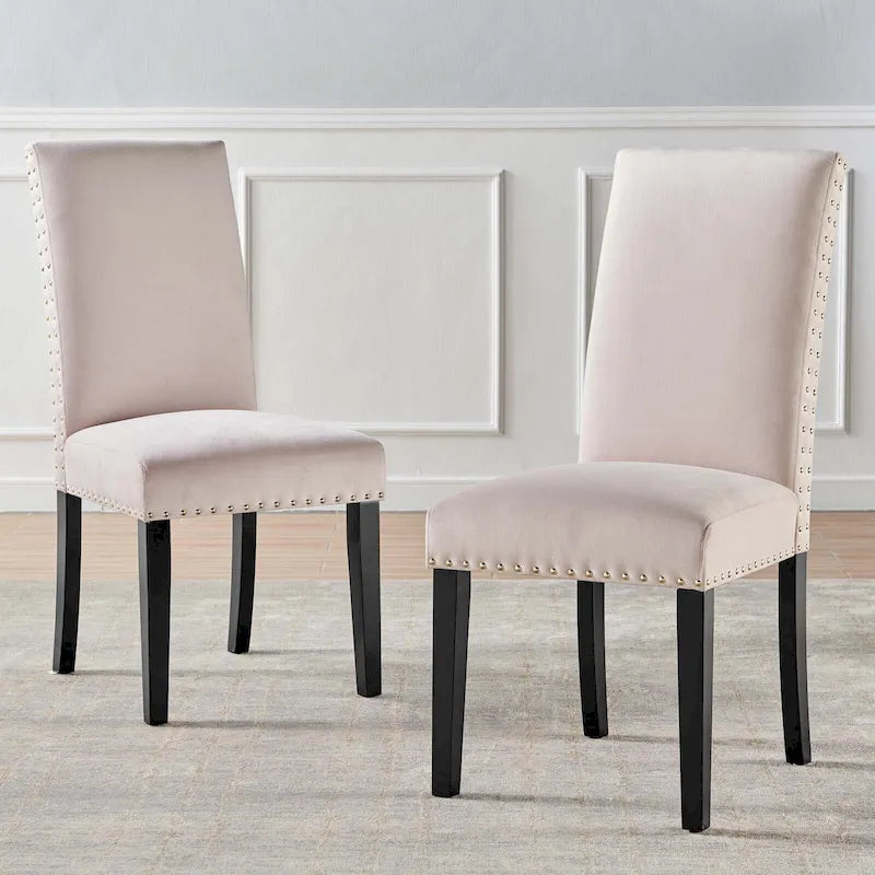 Velvet Nailhead Trim Dining Side Chairs (Set of 2)