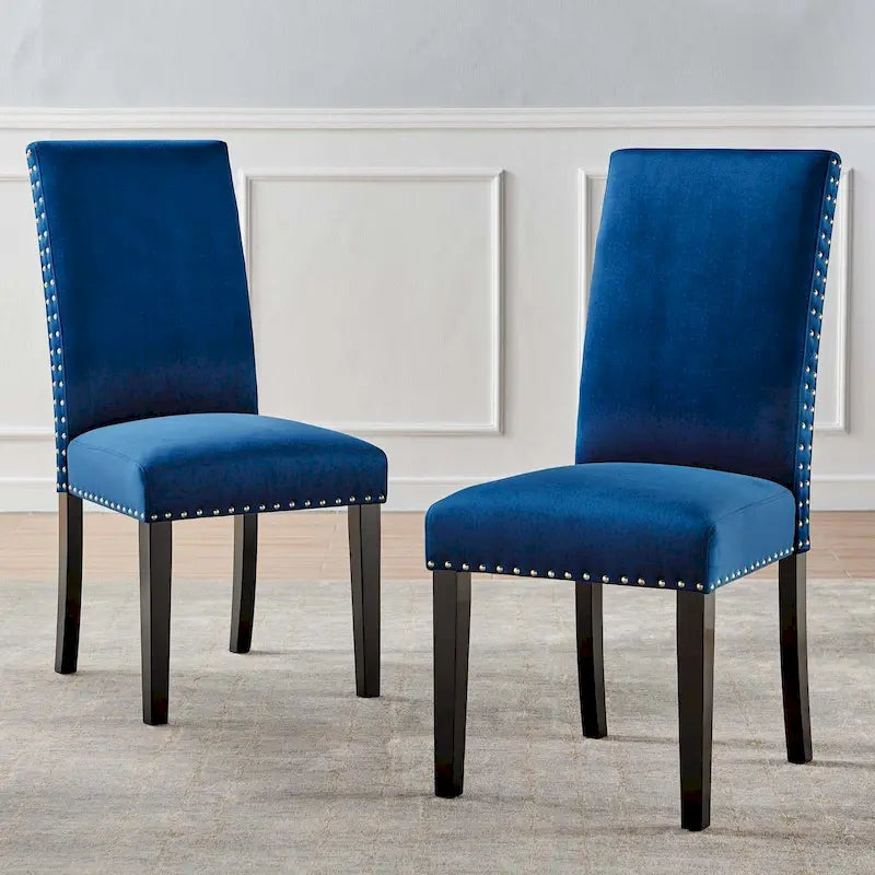 Velvet Nailhead Trim Dining Side Chairs (Set of 2)