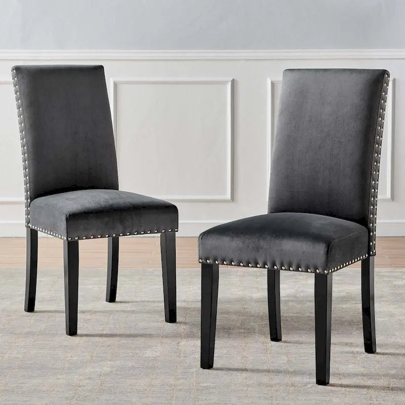 Velvet Nailhead Trim Dining Side Chairs (Set of 2)