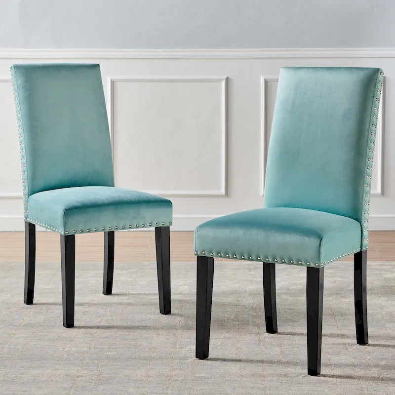 Velvet Nailhead Trim Dining Side Chairs (Set of 2)