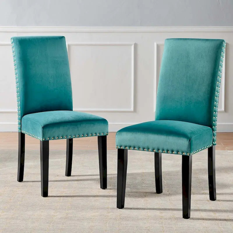 Velvet Nailhead Trim Dining Side Chairs (Set of 2)