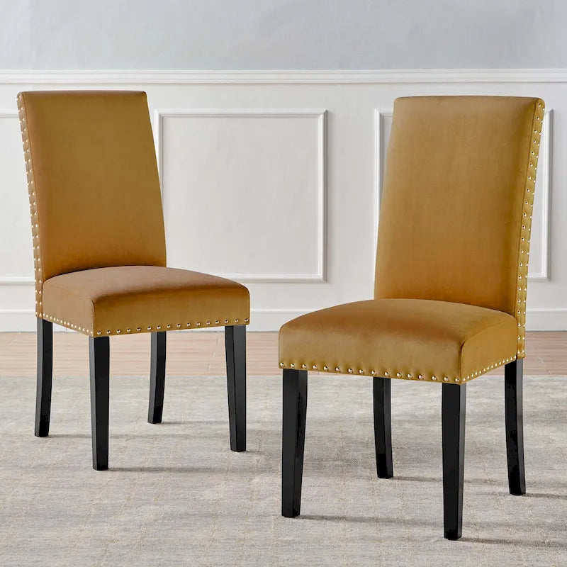 Velvet Nailhead Trim Dining Side Chairs (Set of 2)