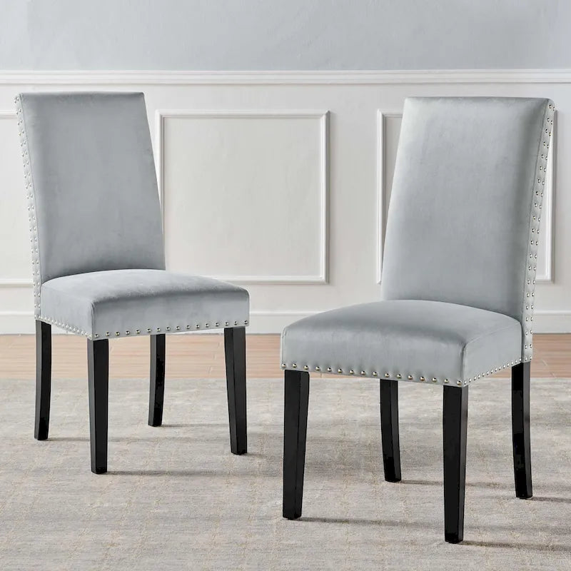 Velvet Nailhead Trim Dining Side Chairs (Set of 2)