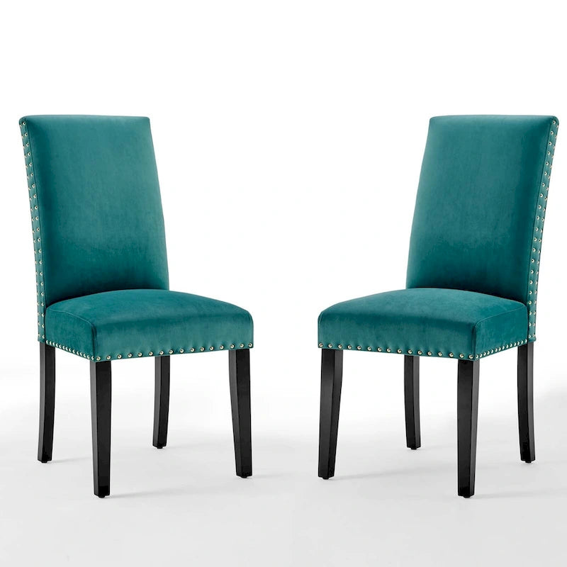 Velvet Nailhead Trim Dining Side Chairs (Set of 2)
