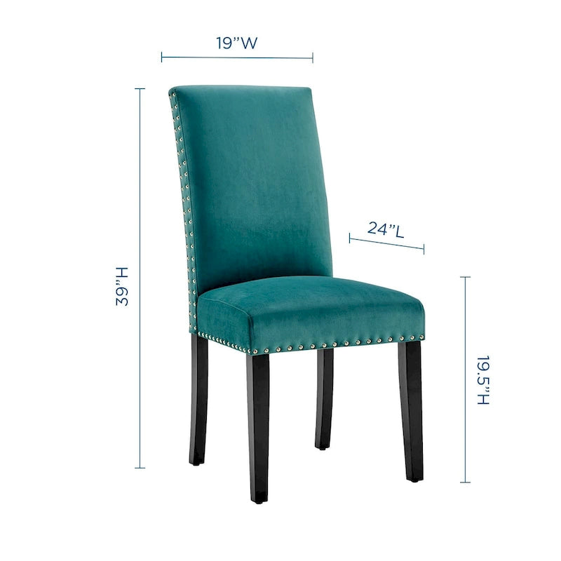 Velvet Nailhead Trim Dining Side Chairs (Set of 2)