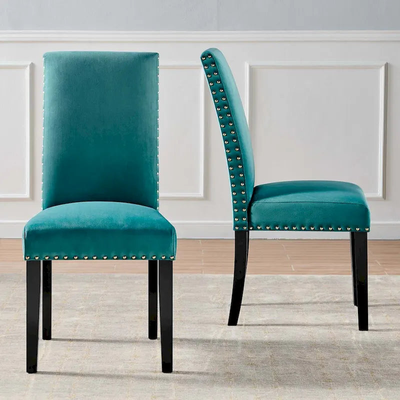 Velvet Nailhead Trim Dining Side Chairs (Set of 2)