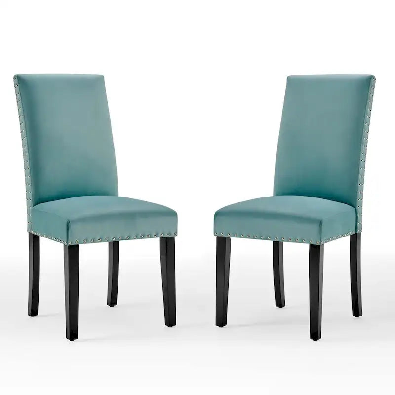Velvet Nailhead Trim Dining Side Chairs (Set of 2)