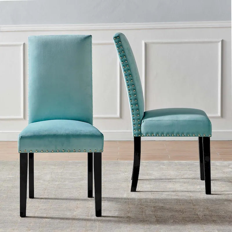 Velvet Nailhead Trim Dining Side Chairs (Set of 2)