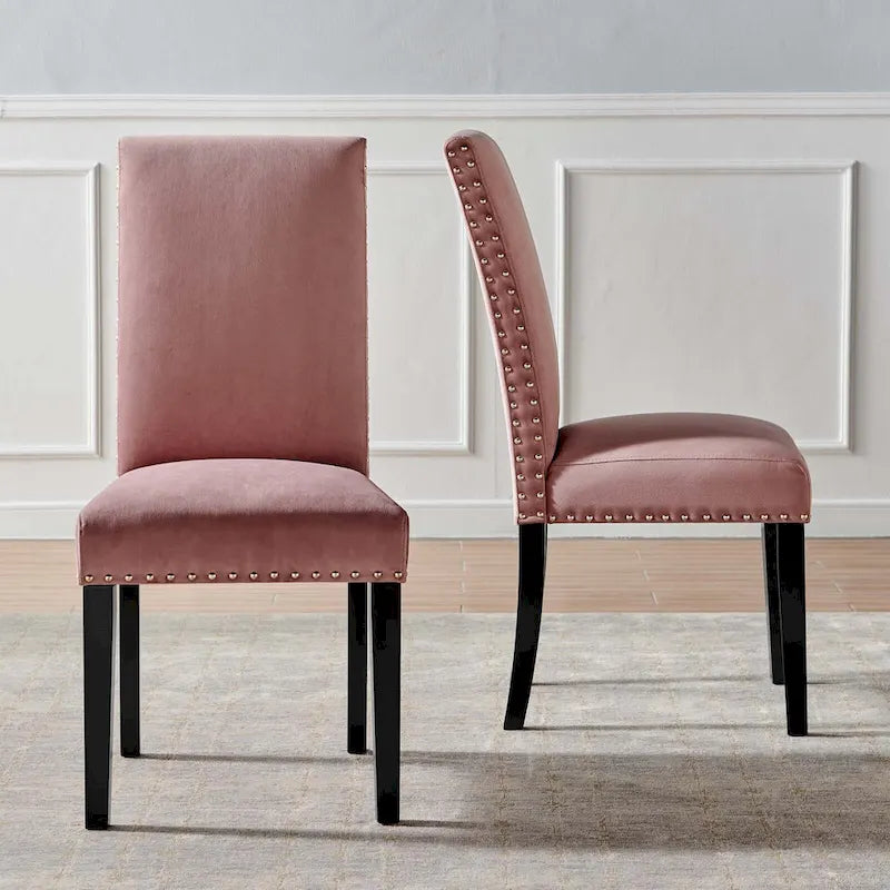Velvet Nailhead Trim Dining Side Chairs (Set of 2)