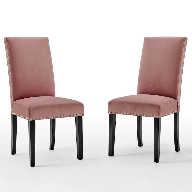 Velvet Nailhead Trim Dining Side Chairs (Set of 2)