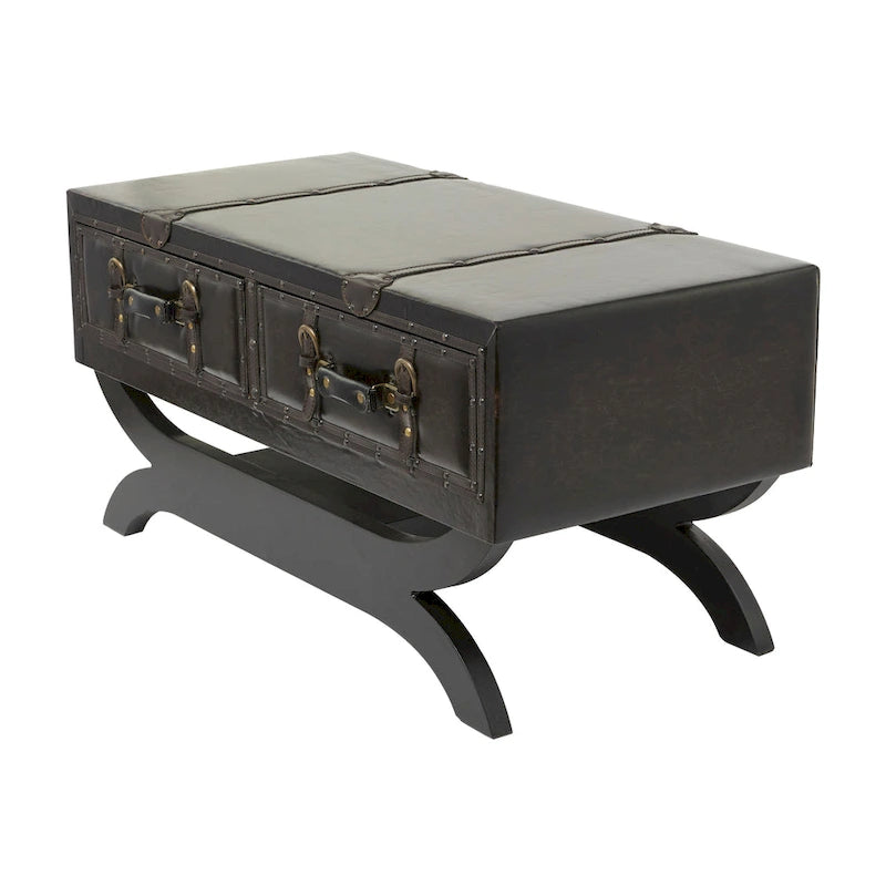 Faux Leather 2 Drawer Coffee Table with Curved Leg Stand - Dark Brown