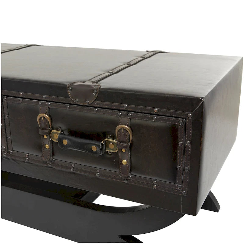 Faux Leather 2 Drawer Coffee Table with Curved Leg Stand - Dark Brown