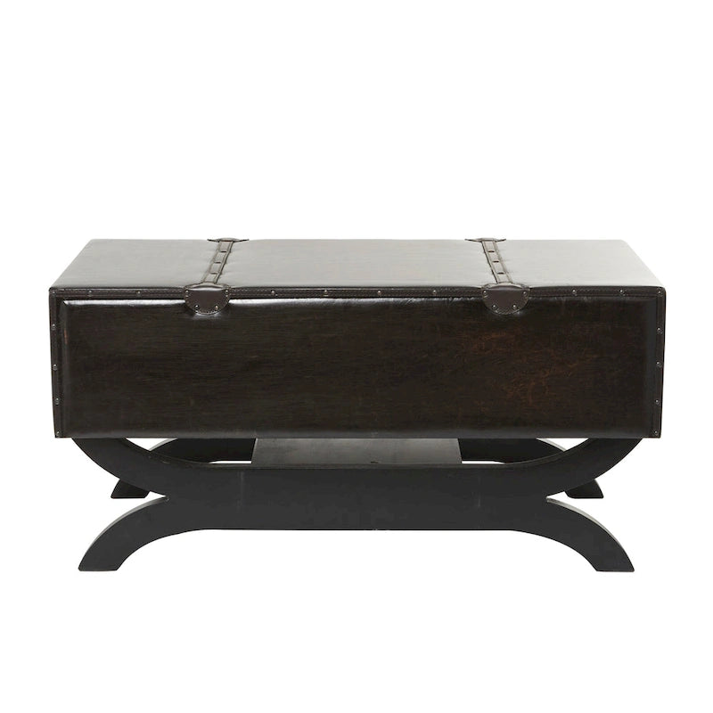 Faux Leather 2 Drawer Coffee Table with Curved Leg Stand - Dark Brown