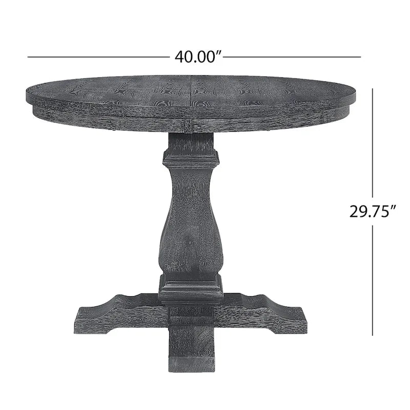 Expandable Round Wood Dining Table with Pedestal Base