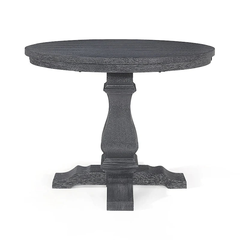 Expandable Round Wood Dining Table with Pedestal Base