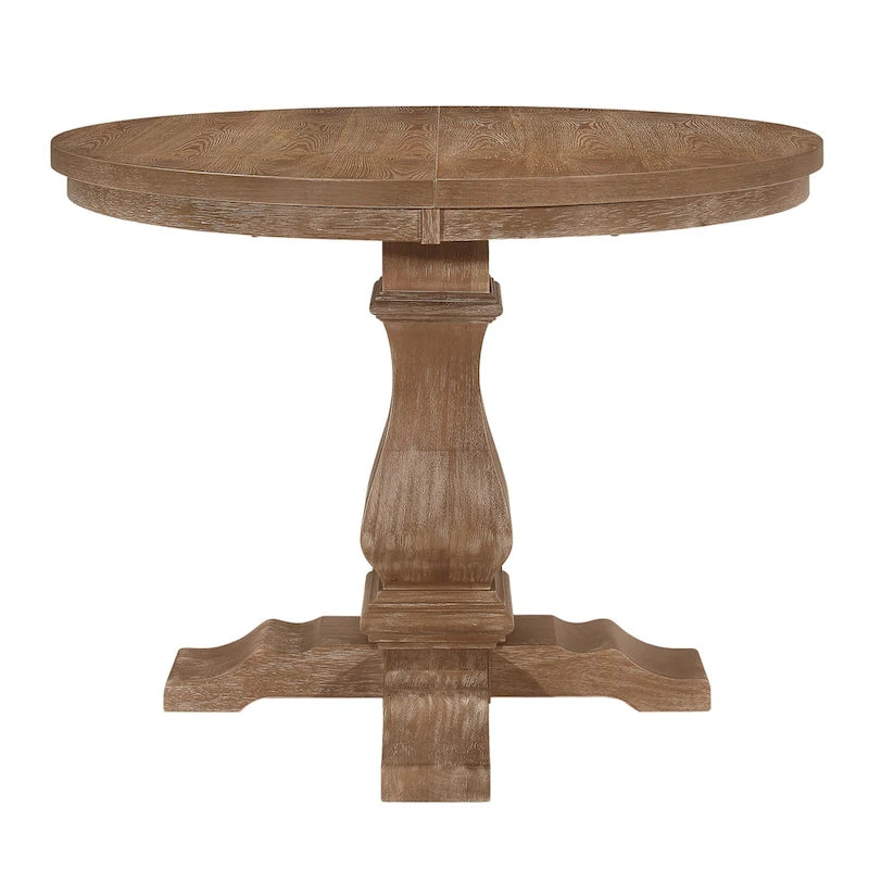 Expandable Round Wood Dining Table with Pedestal Base